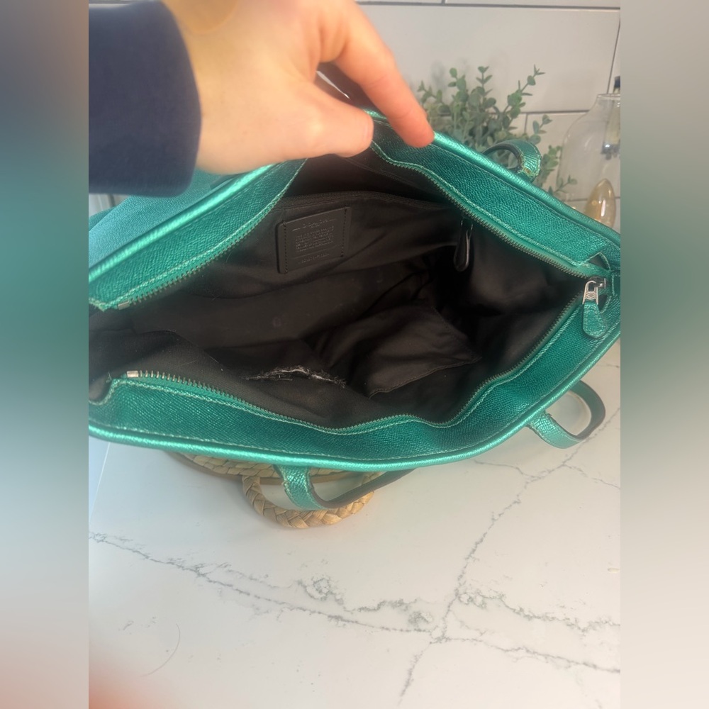 Authentic Coach Metallic Sea Green City Tote & matching Wallet - Picture 8 of 12